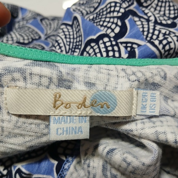 Boden Womens Blue White Seashell Print Cotton Jersey Empire Waist Dress US 8R - Picture 3 of 7